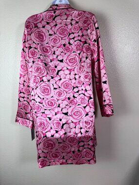 New Nick & Nora Bed Of Roses Pink Washable 100% Silk Robe Size Small Medium